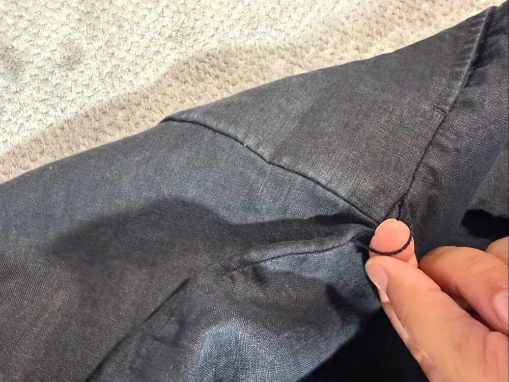 Quince Large Black 100% European Linen Square Neck Wide Leg Jumpsuit Pockets